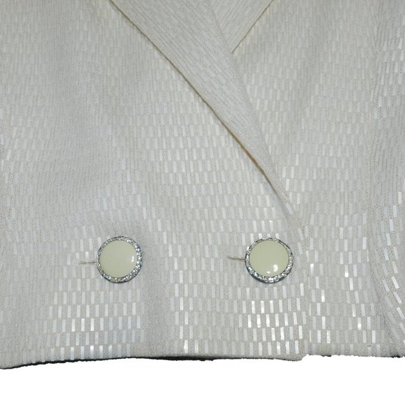 St. John Ivory Suit Jacket with Paillette s & Crystal and Silk Skirt Size 10/12 - Picture 8 of 10